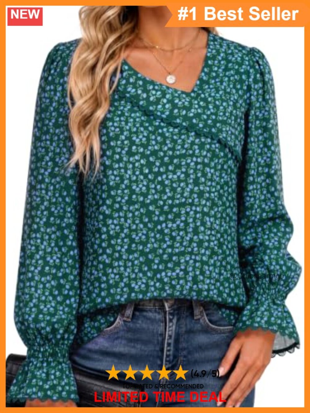 Chiffon Asymmetric Square Neck Long Sleeve Blouse